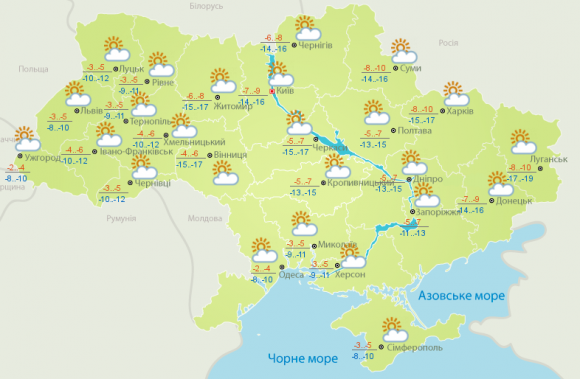 23 грудня в Черкаській області хмарно з проясненнями, -5..-7 