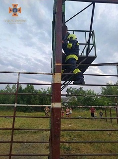 У Червоній Слободі рятувальники зняли з металевої конструкції дитину, яка не могла спуститися вниз 